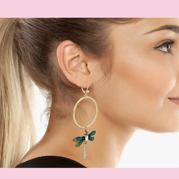 NWT Betsey Johnson Bug Collector Dragonfly Hoop Earrings - Picture 2 of 7